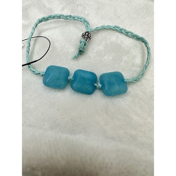 NEW Free People Bracelet Woven Square Turquoise Glass Trio Bracelet Dainty Wrist - Picture 3 of 5